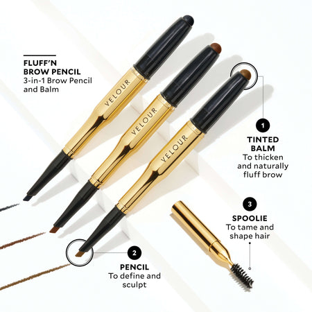 Velour Beauty Fluff'N Brow Pencil - 3-in-1 Brow Pencil and Balm at Socialite Beauty Canada